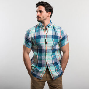 Gant férfi rövid ujjú ing, színes kockás, 100% len