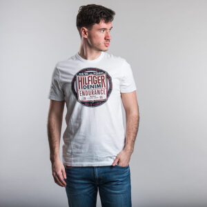 Tommy Hilfiger férfi póló, fehér, feliratos, 100% pamut