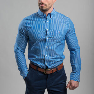 Gant férfi hosszú ujjú ing, kék csíkos, 100% pamut, fitted