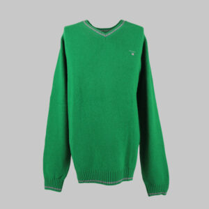 Gant férfi v-nyakú kötött pulóver, zöld, 100% báránygyapjú