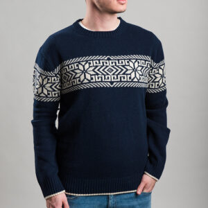 Gant férfi kötött pulóver, sötétkék mintás, 100% gyapjú