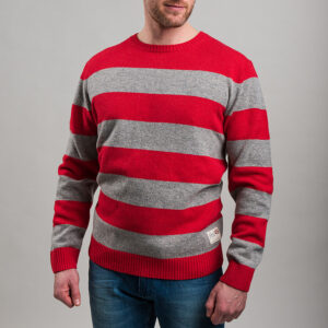 Gant férfi kötött pulóver, piros-szürke csíkos, 100% báránygyapjú