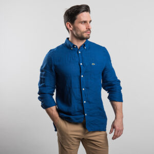 Lacoste férfi hosszú ujjú ing, kék, 100% len