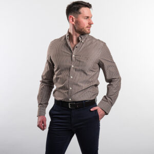 Gant férfi hosszú ujjú ing, barna csíkos, 100% pamut, regular fit