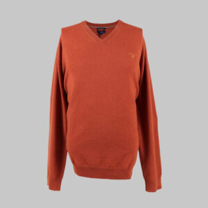 Gant férfi v-nyakú kötött pulóver, rozsdabarna, 100% báránygyapjú