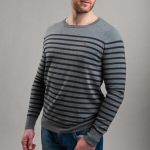 Tommy Hilfiger férfi kötött pulóver, szürke csíkos