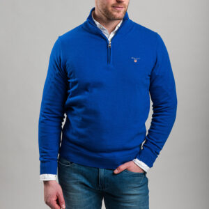Gant férfi magas nyakú cipzáras kötött pulóver, kék