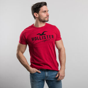 Hollister férfi póló, piros, feliratos, 100% pamut