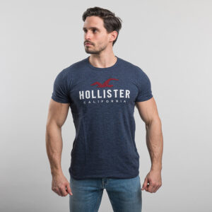 Hollister férfi póló, szürkéskék, feliratos, 100% pamut