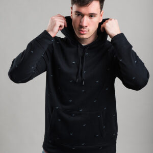 Hollister férfi kapucnis pulóver, fekete, mintás