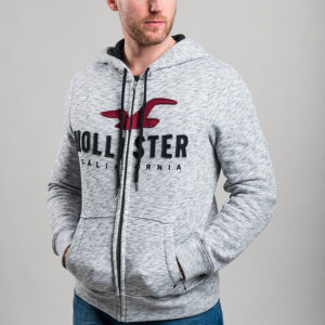 Hollister férfi cipzáras kapucnis pulóver, világosszürke, feliratos