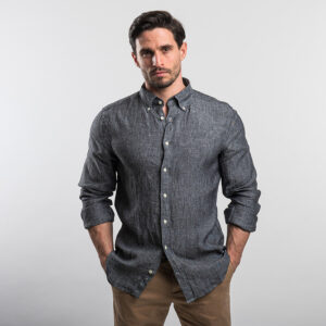 Gant férfi hosszú ujjú ing, szürke, 100% len, fitted