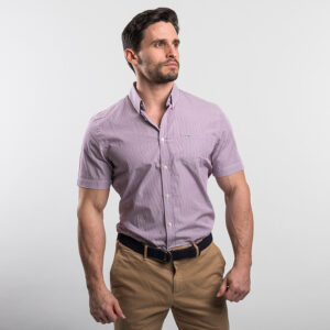 Lacoste férfi rövid ujjú ing, lila csíkos, 100% pamut
