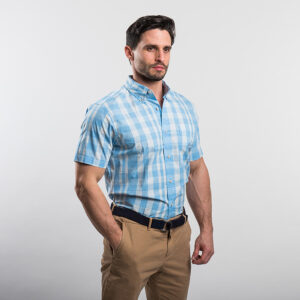 Nautica férfi rövid ujjú ing, világoskék kockás, 100% pamut