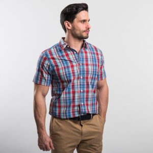 Nautica férfi rövid ujjú ing, piros-kék kockás, 100% pamut