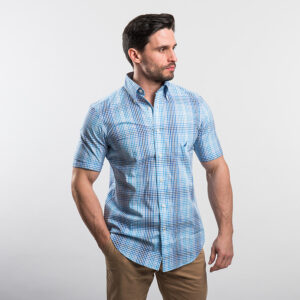 Nautica férfi rövid ujjú ing, kék kockás, 100% pamut