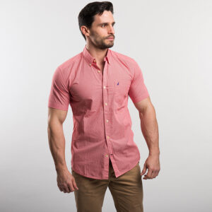 Nautica férfi rövid ujjú ing, piros kockás, 100% pamut