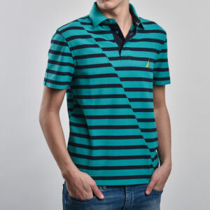 Nautica férfi galléros póló, türkiz csíkos
