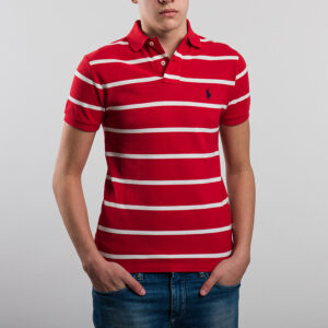 Polo Ralph Lauren férfi galléros póló, piros csíkos, 100% pamut