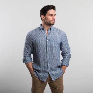 Gant férfi hosszú ujjú ing, kék csíkos, 100% len, fitted