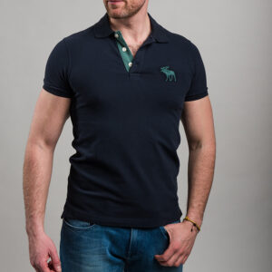 Abercrombie & Fitch férfi galléros póló, sötétkék, pamut