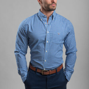 Gant férfi hosszú ujjú ing, kék kockás, 100% pamut