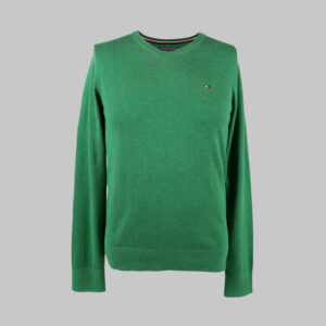 Tommy Hilfiger férfi v-nyakú kötött pulóver, zöld, pamut