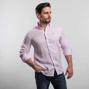 Tommy Hilfiger férfi hosszú ujjú ing, világos rózsaszín, 100% len
