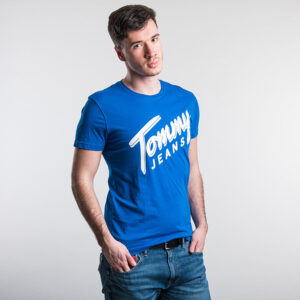 Tommy Hilfiger férfi póló, kék, feliratos, 100% pamut
