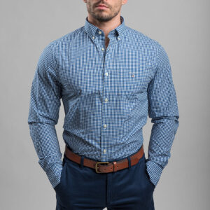 Gant férfi hosszú ujjú ing, kék kockás, 100% pamut, regular fit