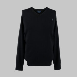 Polo Ralph Lauren férfi v-nyakú kötött pulóver, fekete, 100% merinói gyapjú