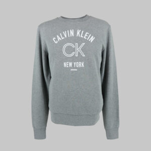 Calvin Klein férfi pulóver, világosszürke, feliratos, 100% pamut