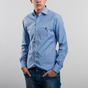 Polo Ralph Lauren férfi hosszú ujjú ing, világoskék kockás, 100% pamut, slim fit