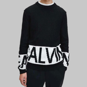 Calvin Klein férfi kötött pulóver, fekete, feliratos