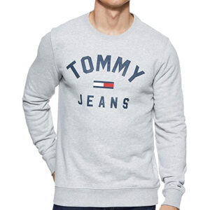 Tommy Hilfiger férfi pulóver, világosszürke, feliratos, pamut