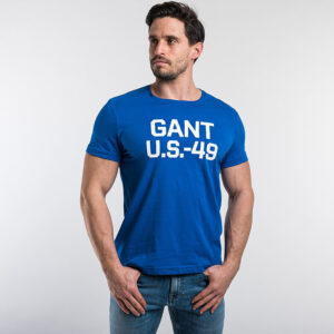 Gant férfi póló, kék, feliratos, 100% pamut