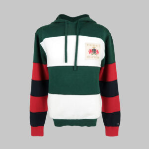 Tommy Hilfiger férfi kapucnis pulóver, színes csíkos, 100% pamut