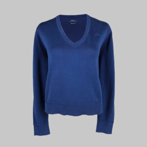 Gant női v-nyakú kötött pulóver, kék, 100% pamut