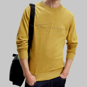 Tommy Hilfiger férfi kötött pulóver, sárga, 100% organikus pamut