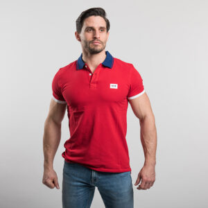 Karl Lagerfeld férfi galléros póló, piros, pamut