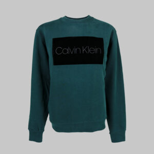 Calvin Klein férfi pulóver, zöld, feliratos, 100% pamut