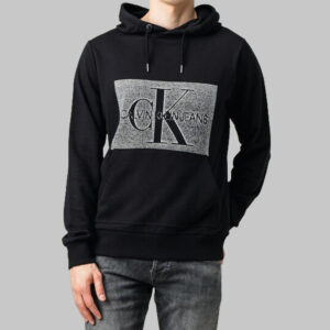 Calvin Klein férfi kapucnis pulóver, fekete, feliratos, 100% pamut