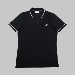 Calvin Klein férfi galléros póló, fekete, pamut, slim fit