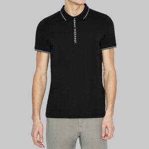 Armani Exchange férfi galléros póló, fekete, pamut