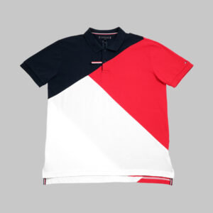 Tommy Hilfiger férfi galléros póló, sötétkék-fehér-piros, 100% pamut, regular fit