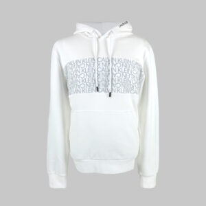 Calvin Klein férfi kapucnis pulóver, fehér, feliratos, organikus pamuttal