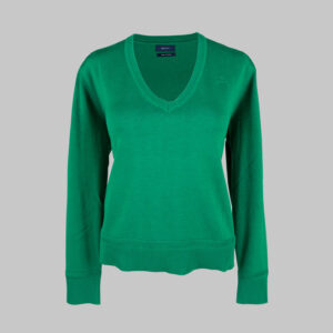 Gant női v-nyakú kötött pulóver, zöld, 100% pamut