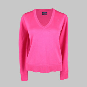 Gant női v-nyakú kötött pulóver, rózsaszín, 100% pamut