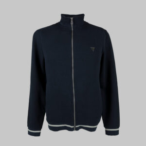 Guess férfi magas nyakú cipzáras kardigán, sötétkék, organikus pamuttal