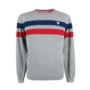 Guess férfi kötött pulóver, világosszürke-színes csíkos, 100% pamut